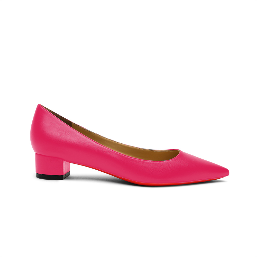 30mm Pointed Toe Red Bottom Kitten Chunky Heels Daily Matte Pumps Low Heels for Women-MERUMOTE