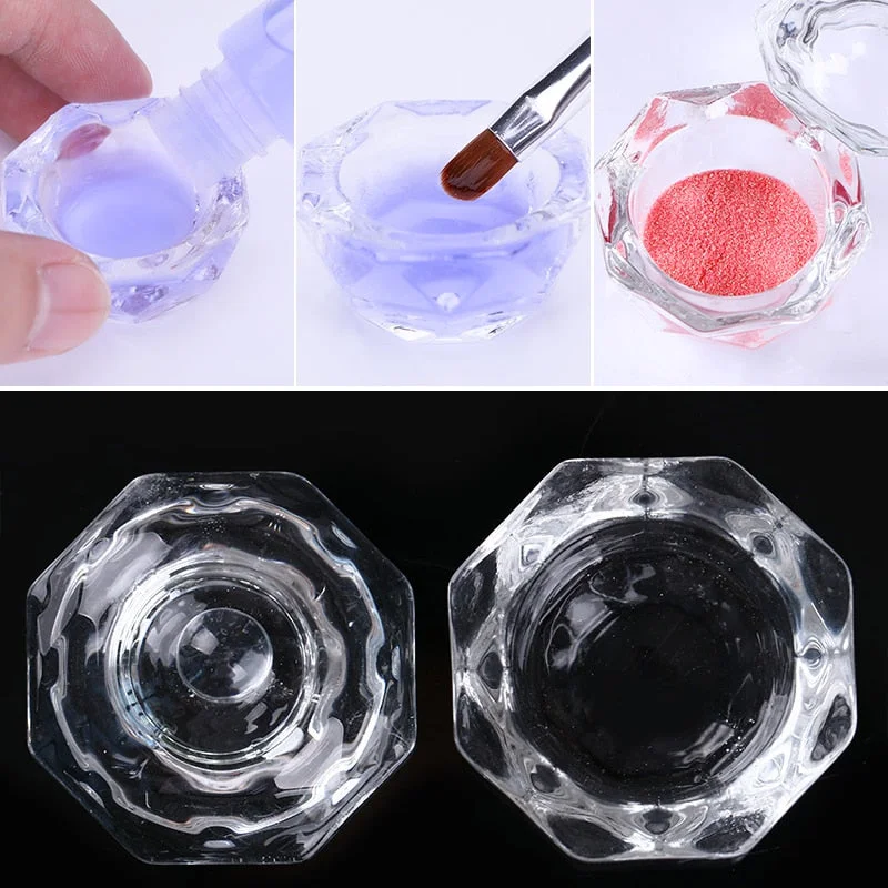 1PC Crystal Glass Acrylic Acrylic Powder Liquid Nail Cup Dappen Dish Lid Bowl Cup Holder Equipment  Nail Tools-Nail Inspo