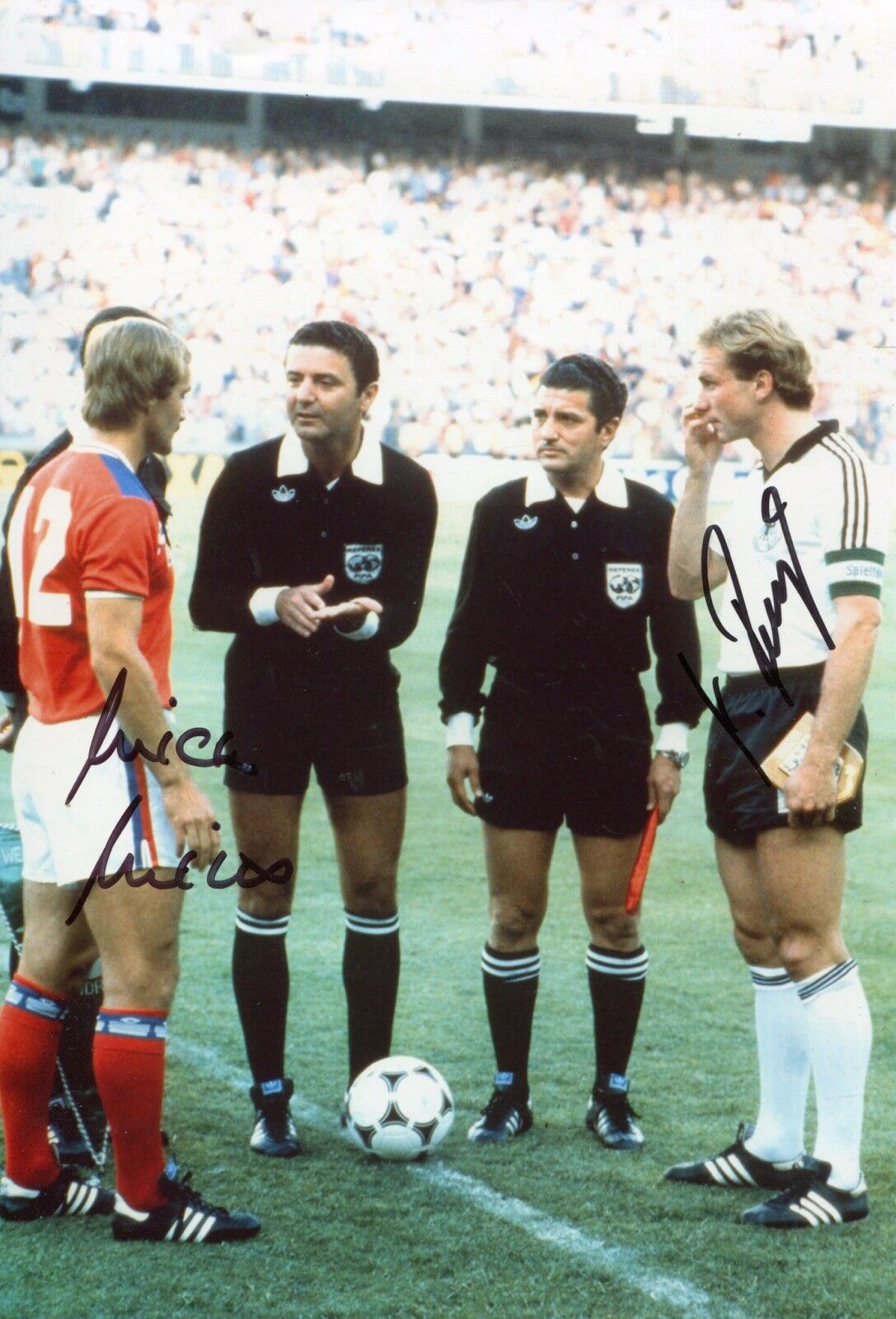 1982 England v West Germany World Cup Photo Poster painting signed by Rummenigge and Mills! RARE