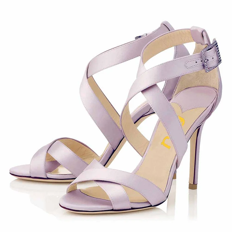 Orchid Satin Crisscross Straps 4 Inch High Heel Sandals |FSJ Shoes