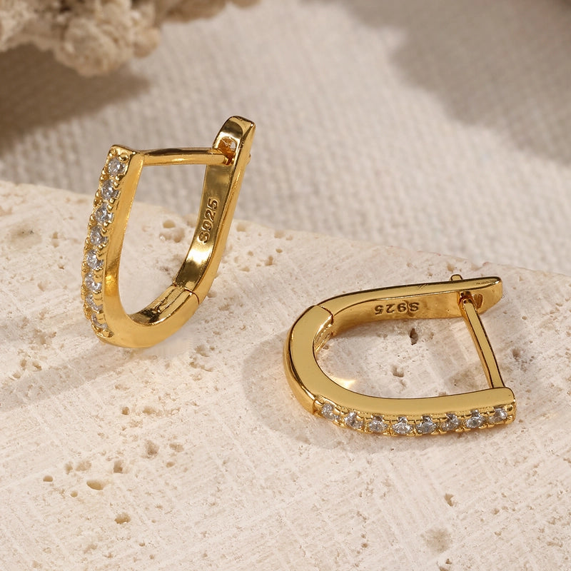 1 Pair White Gold Plated Gold Plated 925 Sterling Silver Zircon Geometric Earrings