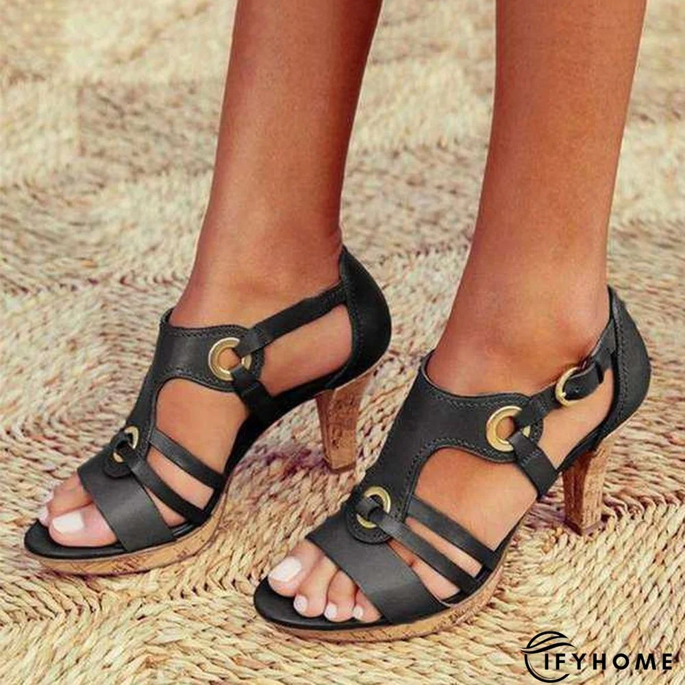 Summer Gladiator  Hollow Out Block High Heel Sadnals | IFYHOME