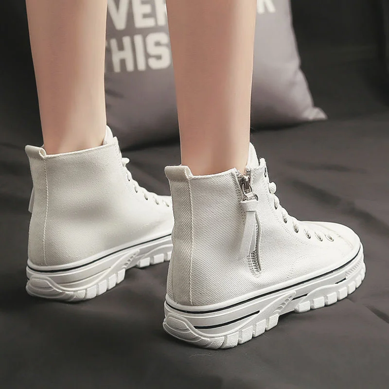 2022 Spring New Style Women Casual Shoes Platform Sneakers PU Leather Shoes Woman High Top White Shoes Tenis Feminino A1-204