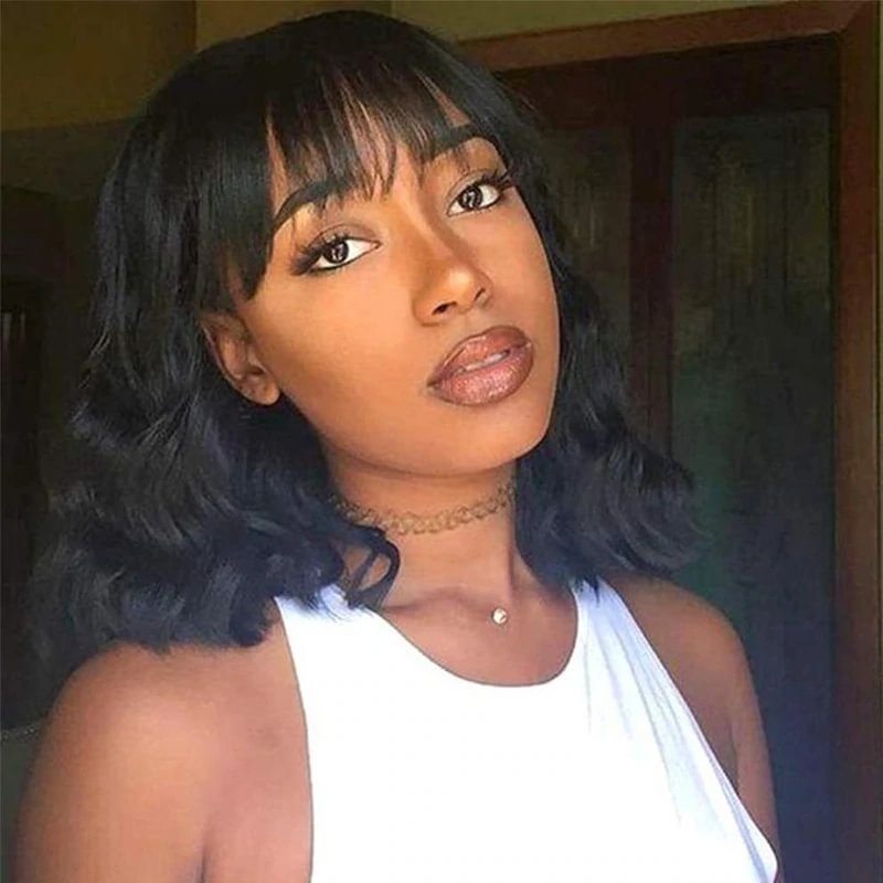 Wig Female Fashion Short Curly Hair Qi Bangs Micro Curly Clavicle Hair Chemical Fiber Headgear -vasmok