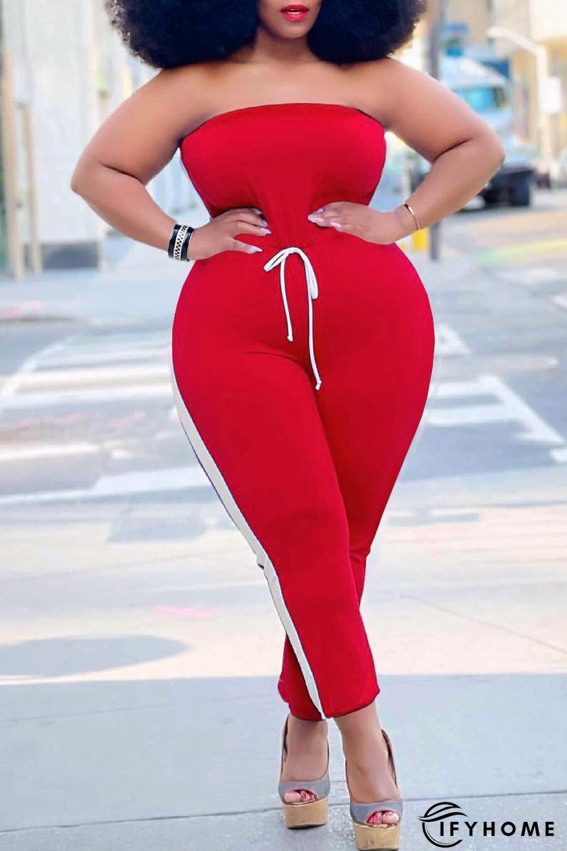 Plus Size Side Striped Off The Shoulder Jumpsuit | IFYHOME