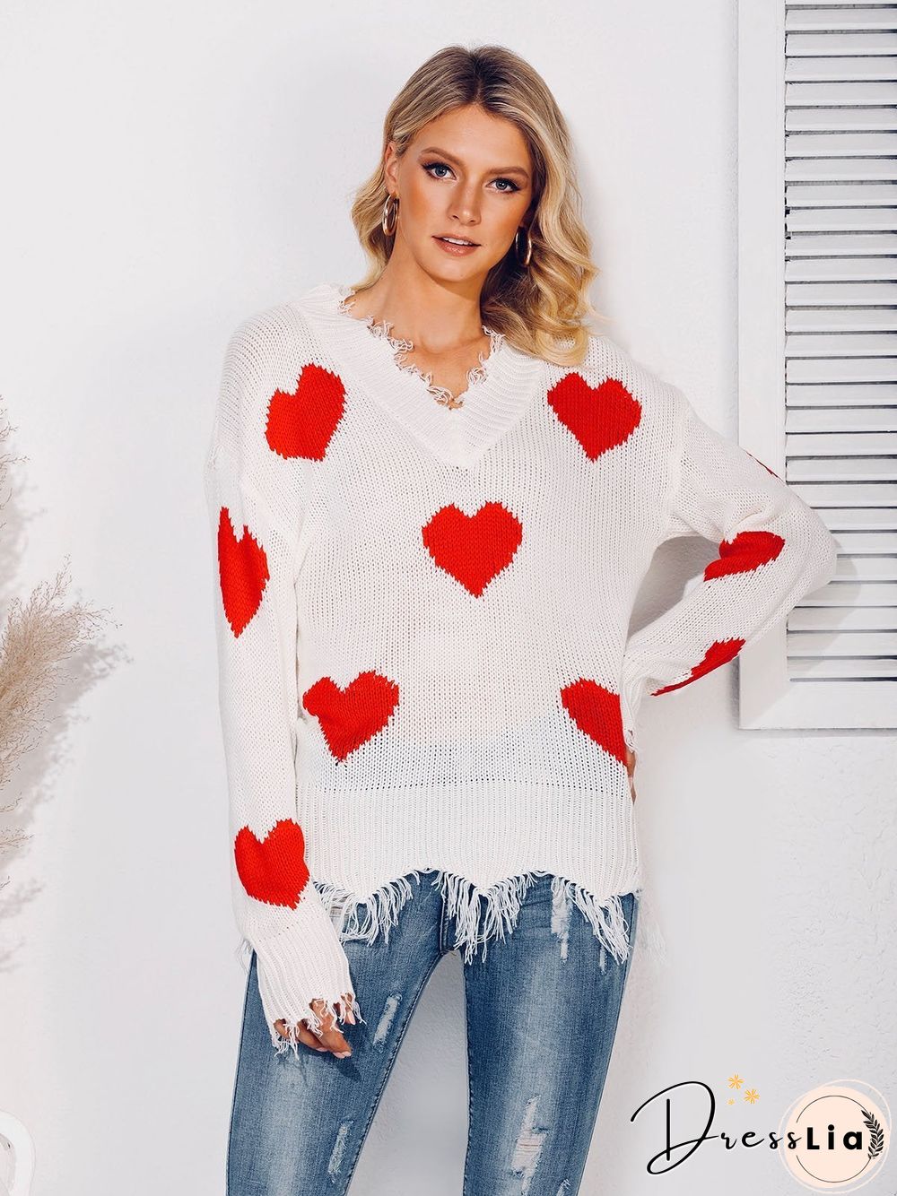 Long Sleeve Graphic V Neck Sweater