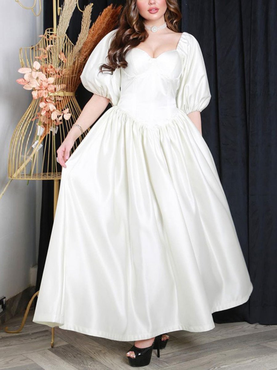 Elegant Satin Low-cut Square Neck Lantern Sleeve Gown | Oxredo Shop Ramadan Sale