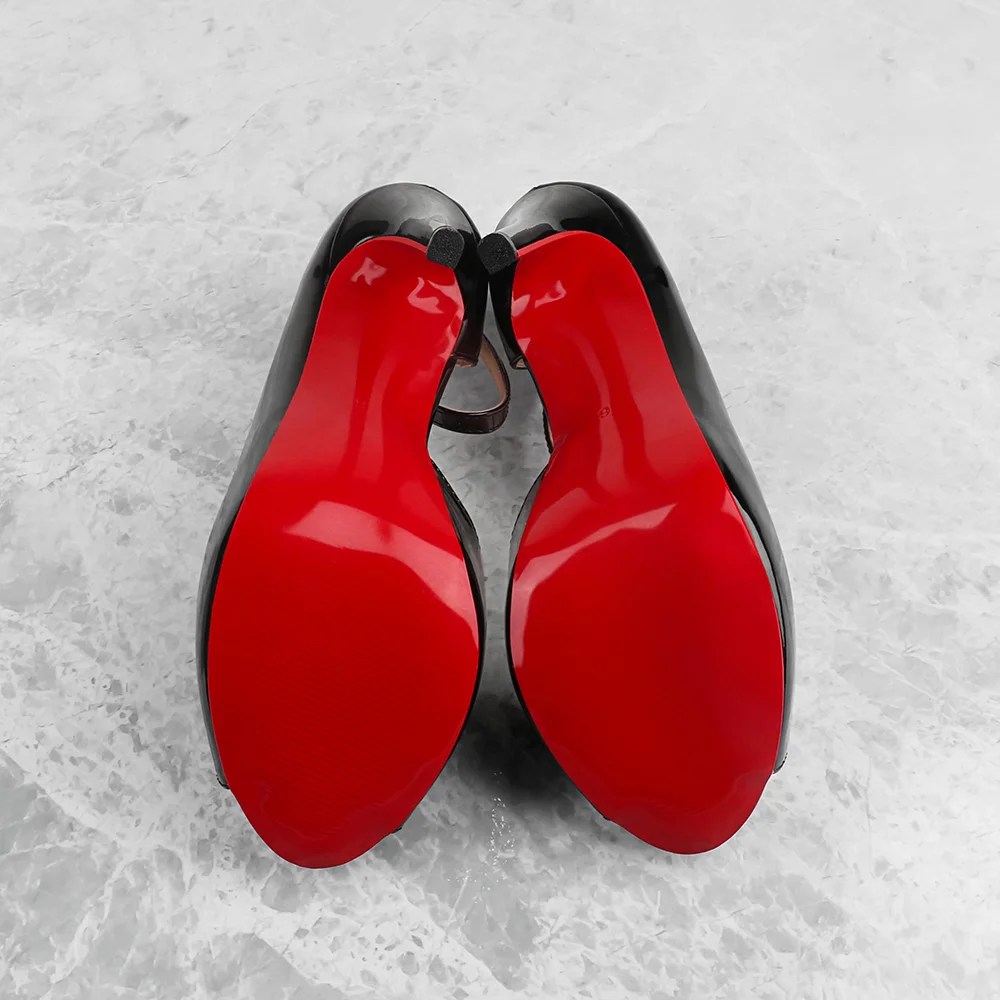 120mm/4.72 Inch Red Bottom Ankle Strap Platform Party Open Toe Slim High Heels