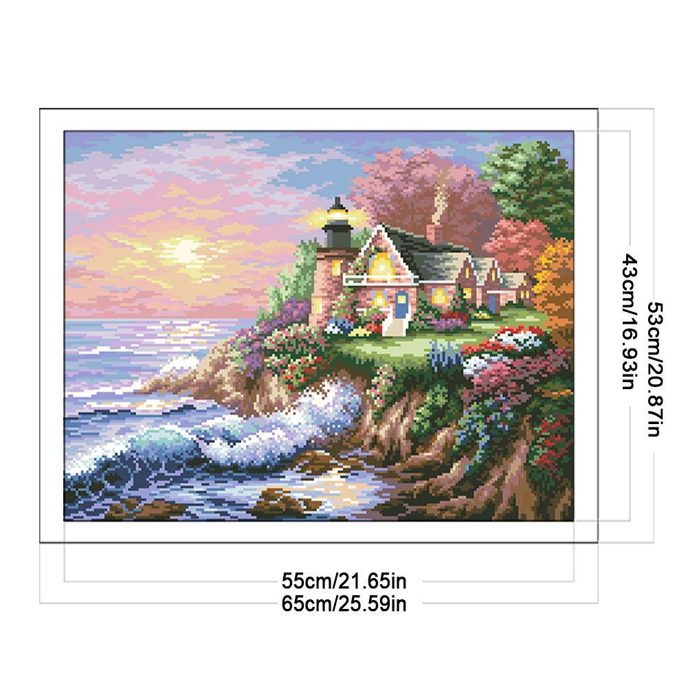 9CT Full Cross Stitch Bead Embroidery - Seaside Garden Lake(Canvas|55*43CM)