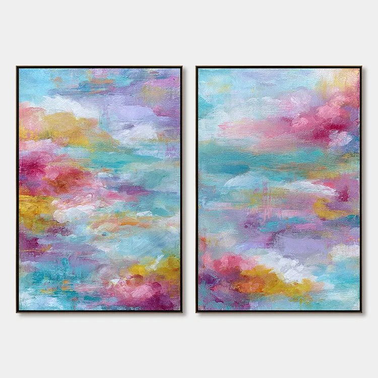 MORNING RAPTURE: Colorful Abstract Cloudscape Painting Set of 2（Canvas painting）
