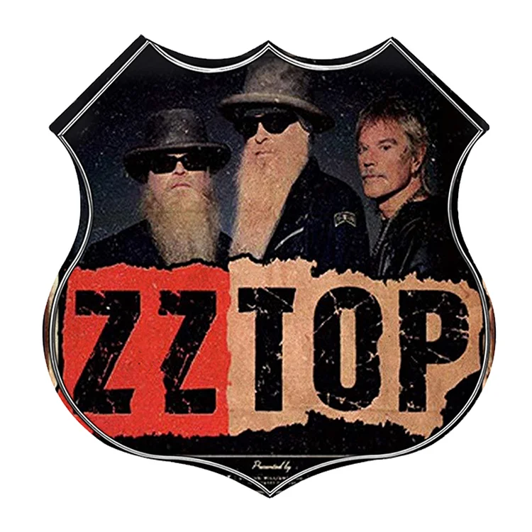ZZ top rock band - shield vintage tin sign - 11.8x11.8inch
