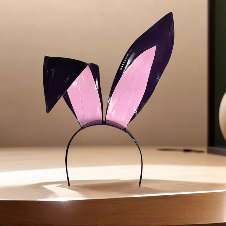 Women Latex Black & Pink Bunny Ear Headdress 