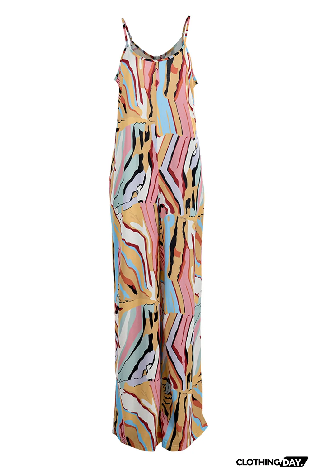 Yellow Sexy Casual Print Backless Spaghetti Strap Regular Jumpsuits