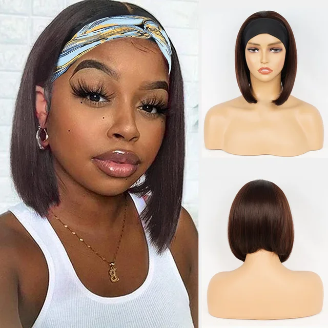 Short Straight Bob Headband Wigs For Black Women ELCNEPAL