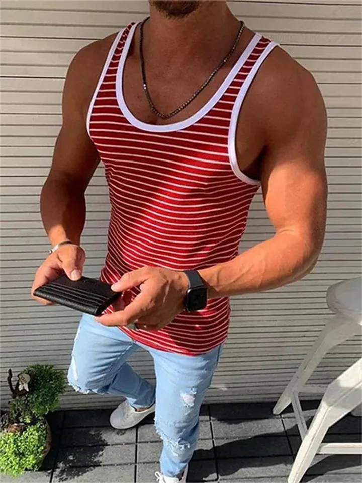 Men's Tank Top Vest Undershirt Striped Crew Neck Clothing clothes Street Casual Sleeveless Tops Lightweight Fashion Breathable Comfortable Green Blue Gray / Summer