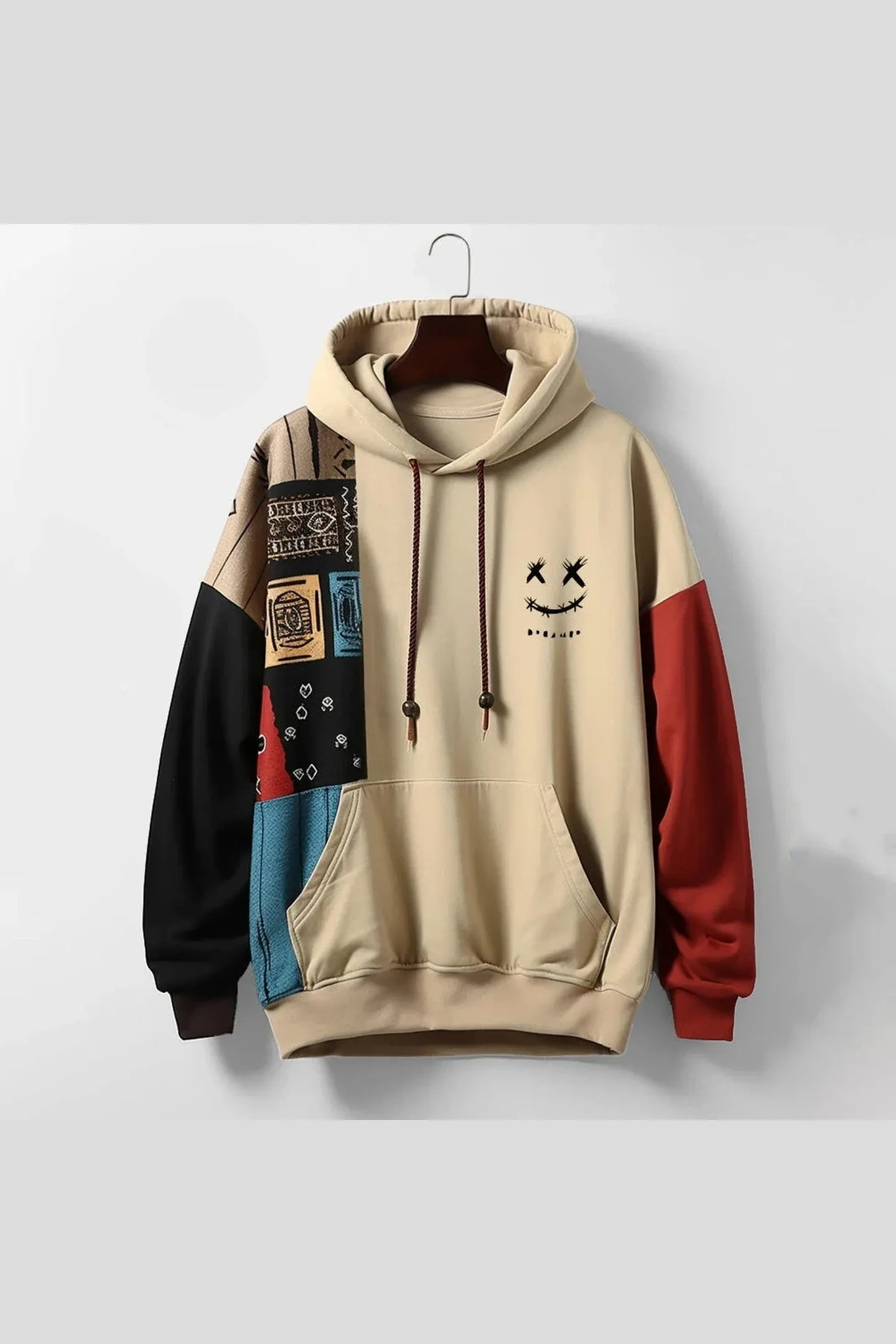 Men's Cotton-Blend Hoodie &ndash; Contrast Patchwork Casual