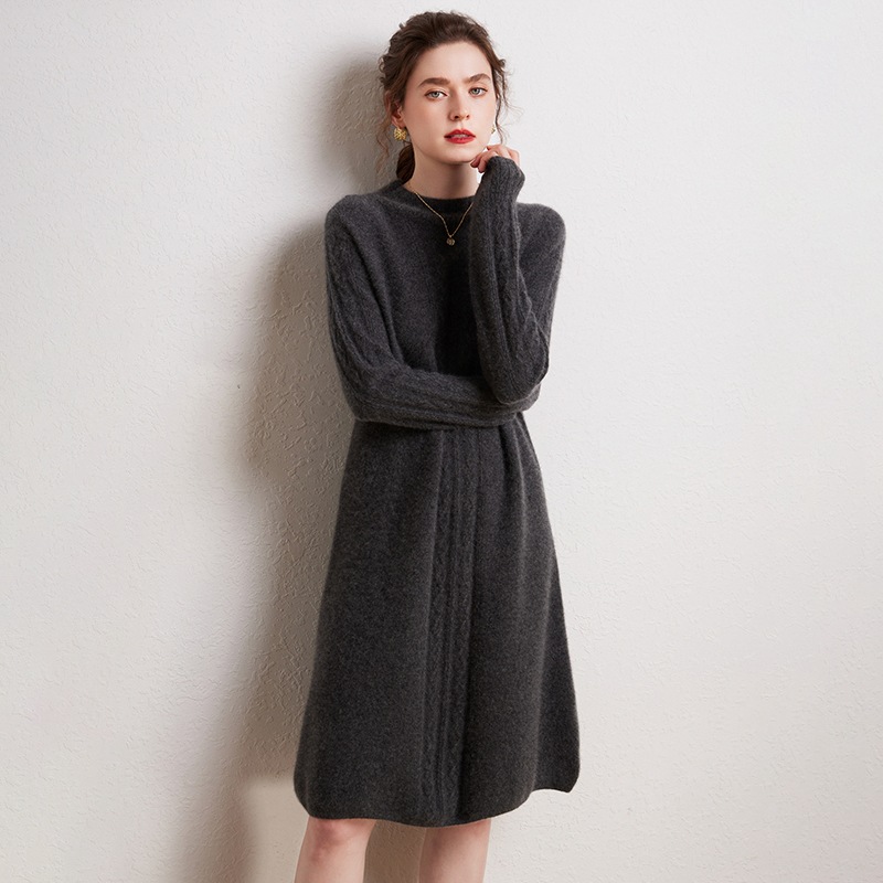 Middle Length Cashmere Dress For Women REAL SILK LIFE