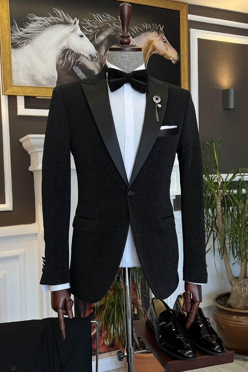 One Button Blark Fashion Black Peaked Lapel Two Pieces Men Suits | Ballbellas Ballbellas
