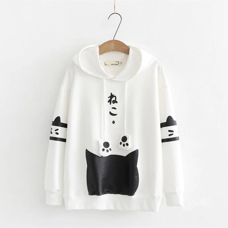 Black/White Cat Printing Hoodie Pullover SP1812448
