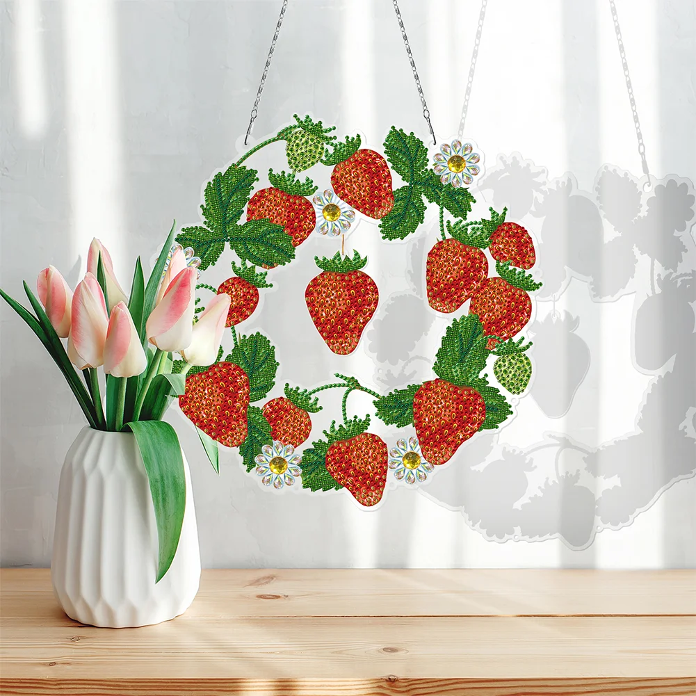 DIY Diamond Painting Hanging Christmas Wreath - Strawberry