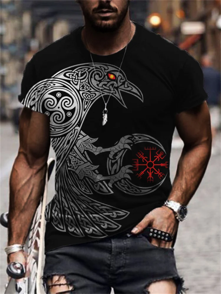 Men's Viking Vegvisir Celtic Raven Graphic T Shirt
