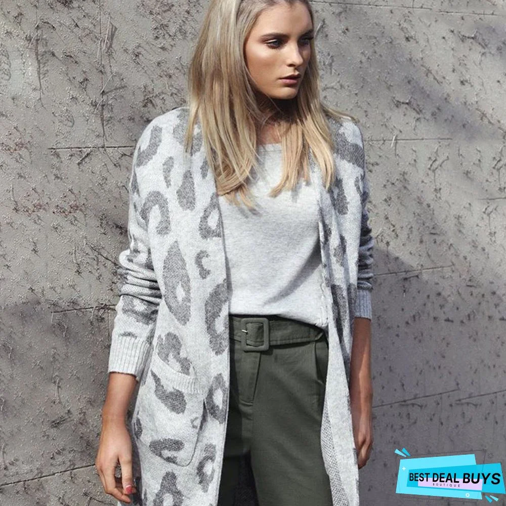 Leopard Knit Cardigan Sweater Coat