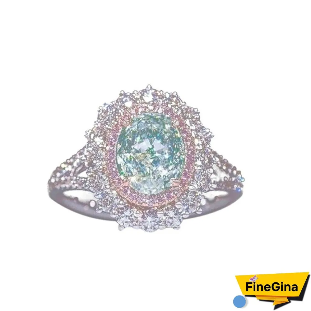 Crystal Diamond Ring Female Set with Green Topaz Gemstone Jewelry