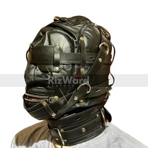 pornhint Pornhint 100% Genuine BDSM Bondage Heavy Duty Leather Fetish Daddy Mask Hood - Fetish Mask - Leather BDSM - Gimp Mask - Goth Mask -  Leather Bondage