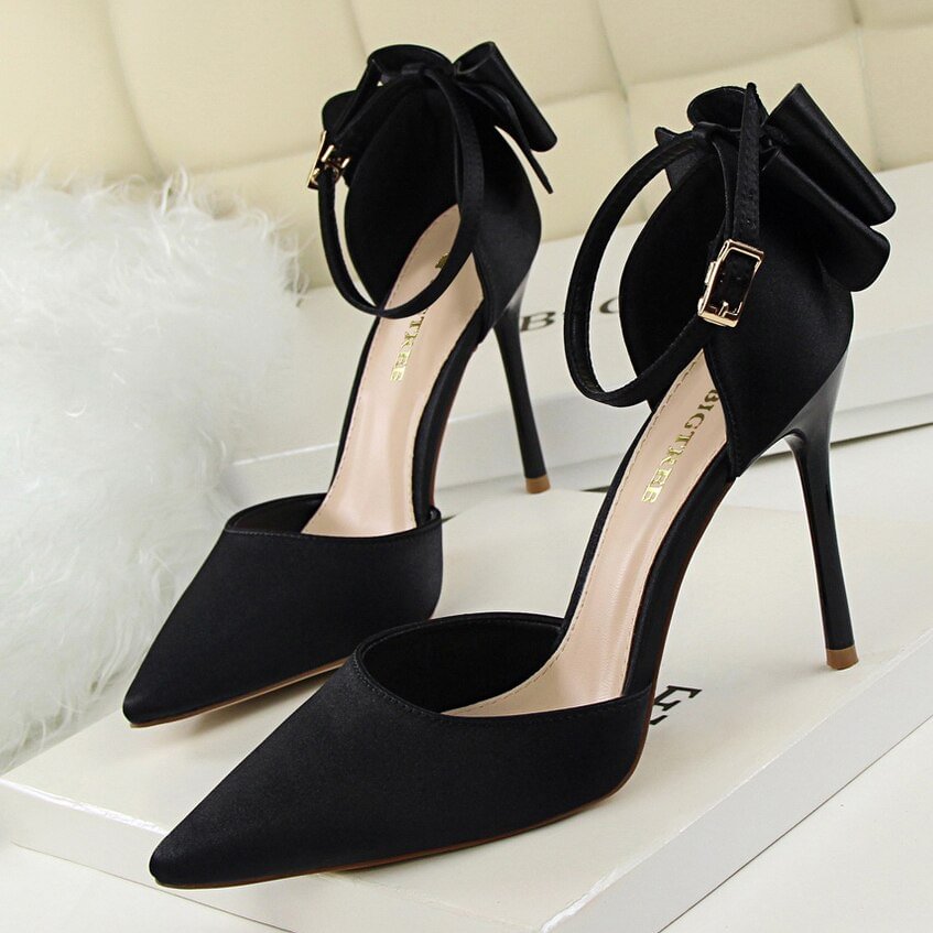 Women Pumps 10CM High Heels For Women Wedding Party Shoes Woman Heels Bow-knot Pumps Shoes Summer Heels Sandals Female Size 43
