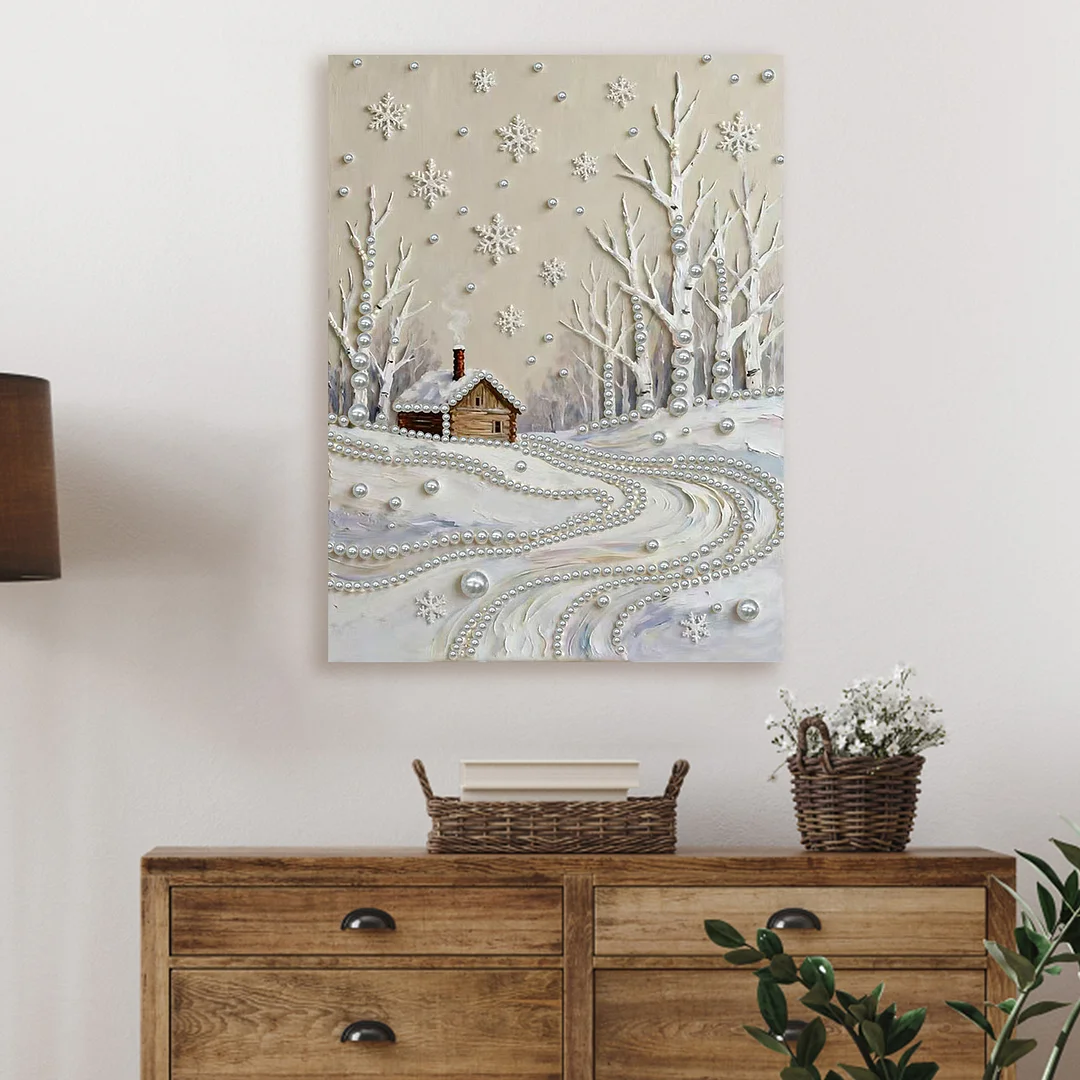 Snowy Field DIY Pearl Diamond Art Kits for Adults Home Decor With Frame 30x40cm