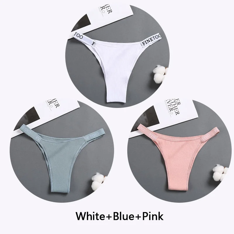 FINETOO 3Pcs/set Women Thongs Fashion Letter Cotton Panties M-XL Female Underpants Ladies Sexy Underwear Women Bikini Panty New