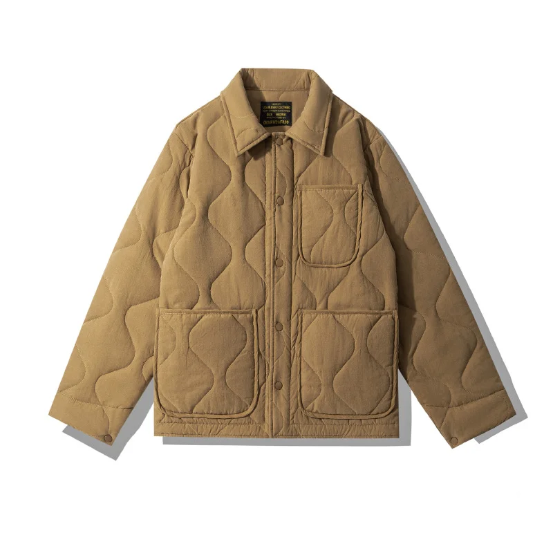 Men's Winter Padded Lapel Jacket Cotton Vintage Quilted Gourd Plaid Cotton Coat