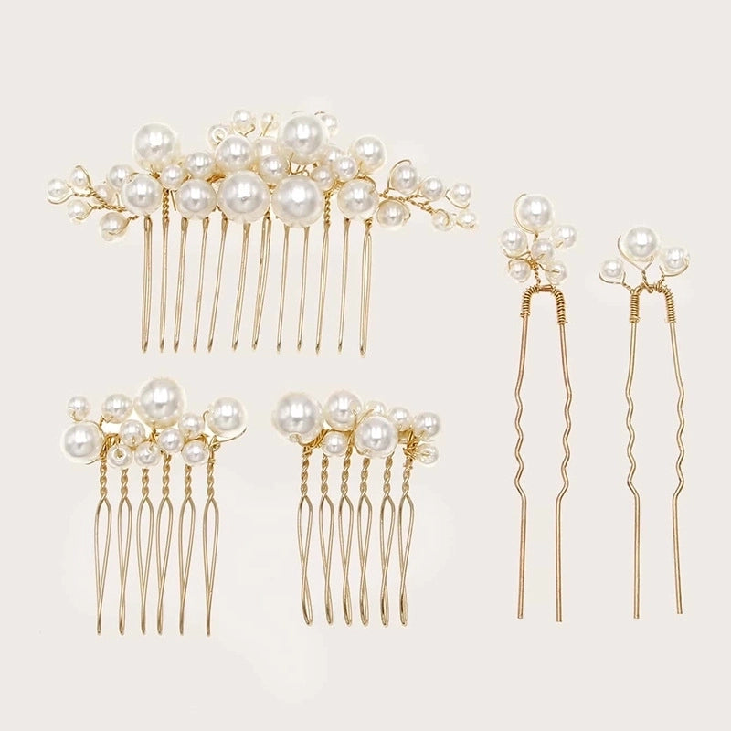 Vintage Baroque Big Pearl Hair Fork Bridal Hairpin Hair Comb Hair Plug European Style Design Wedding Headwear Hair Accessories Set