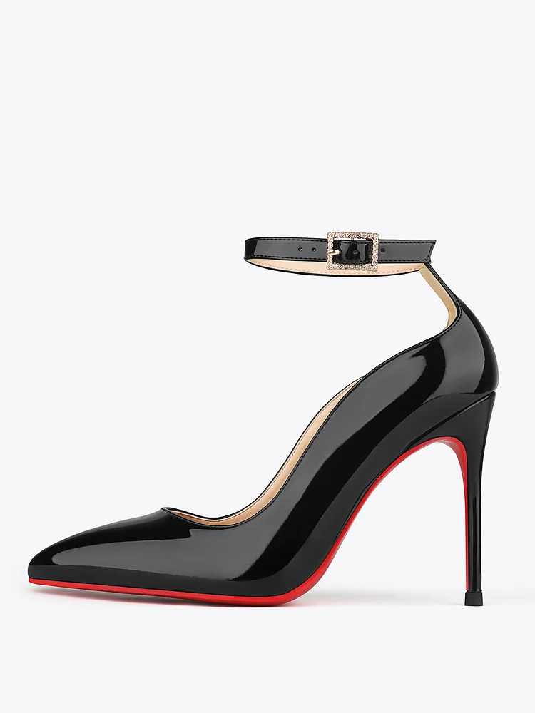 100mm Women's Pointed Toe Pumps  Stiletto Red Bottom High Heels Ankle Strap Patent  Party  Banquet Elegance Shoes