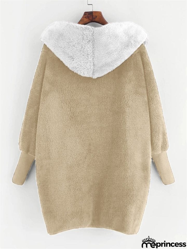 Fluffy Contrast Color Long Sleeve Hoodies