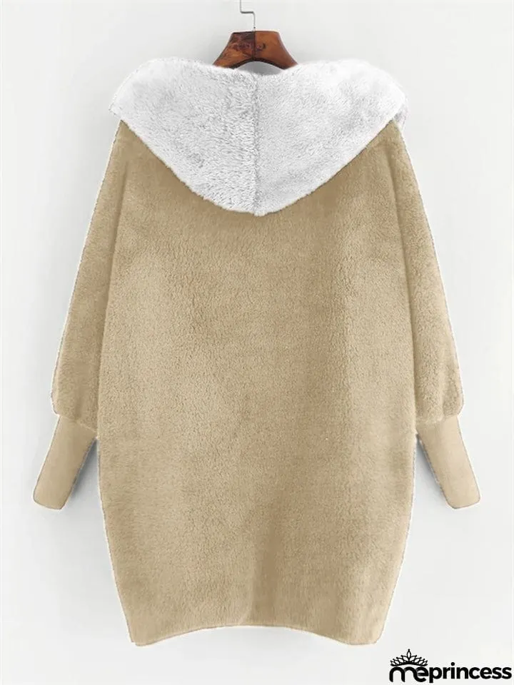 Fluffy Contrast Color Long Sleeve Hoodies