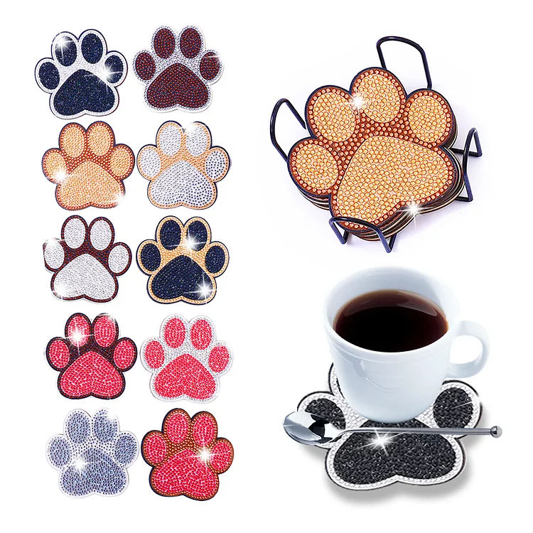 10pcs Cork Coasters Creative DIY Cup Coasters with Holder for Table Home Decor(Cartoon Cat Paw) gbfke