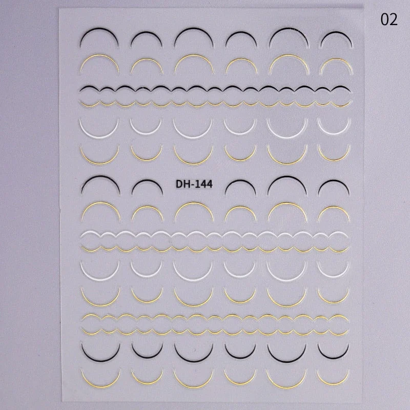 1PC Gold Black White Linear Nail Sticker Mix Pattern Transfer Various 3D Adhesive Decals Nail Decoration DIY Design