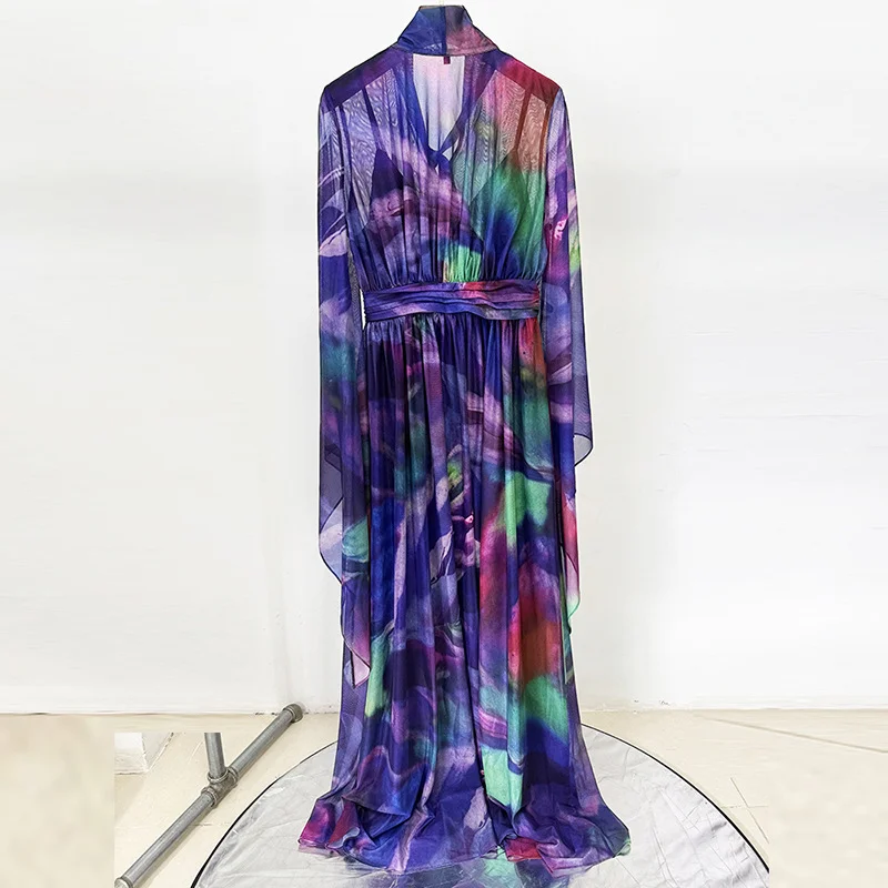 Nigikala Nigikala Spring Summer New Star Fashion Sleeves Phantom Print Dress Holiday Long Dress