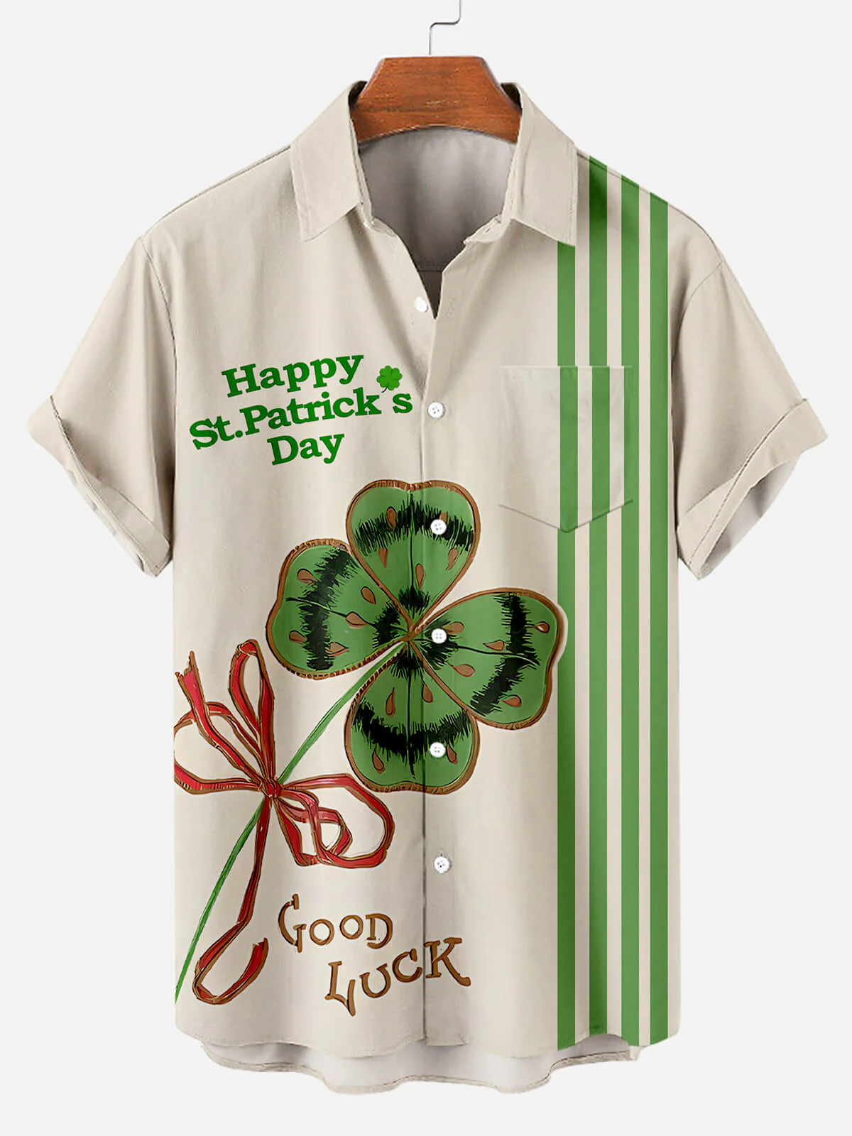 Men's St. Patrick's Day Striped Print Casual Short Sleeve Shirt PLUSCLOTHESMAN