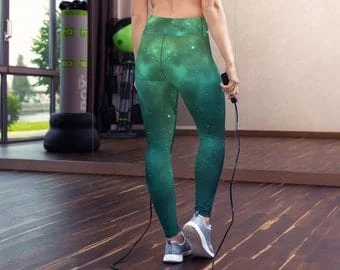 pornhint Pornhint Colorful Comfy Green Cosmos Fitness Yoga Leggings Pants