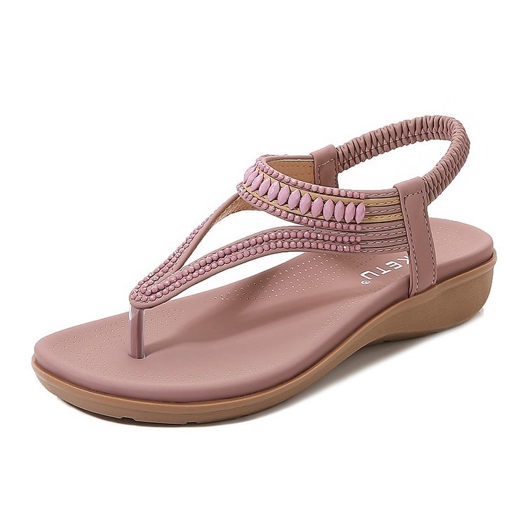 Sandals Women's Elastic Band Beads Are Soft, Breathable, Lightweight And Comfortable Large Wedge Heel Women's Shoes