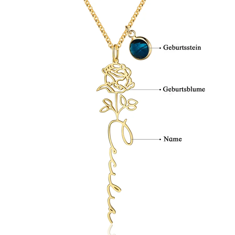 Personalisierte Name Geburtsblume Halskette mit Geburtsstein - Geburtsblume Serie 