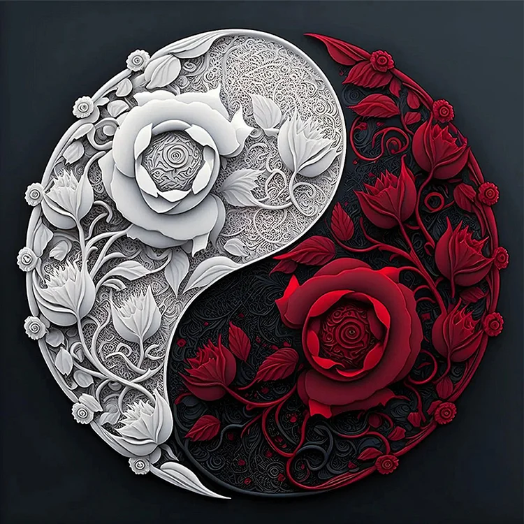 【Huacan Brand】Yin Yang Red And White Roses 11CT Stamped Cross Stitch 40*40CM