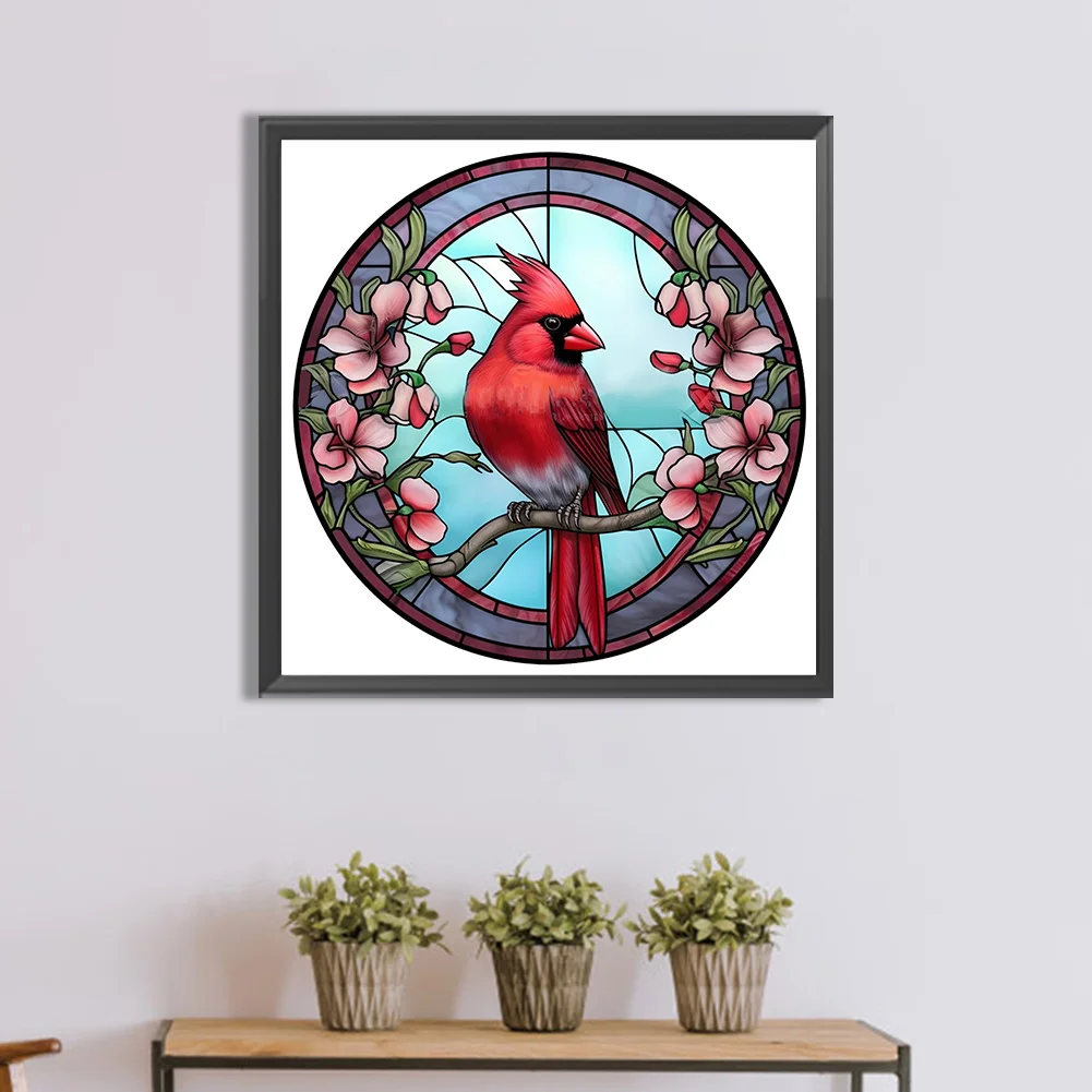 Diamond Painting - Full Round Drill - Stained Glass Cardinal(30*30cm)