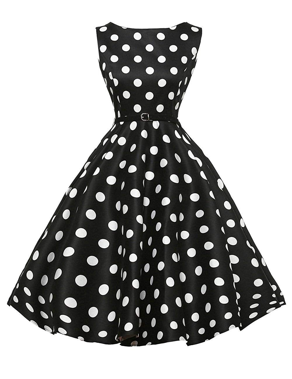 Authentic Dresses Boatneck Sleeveless Vintage Tea Dress with Belt