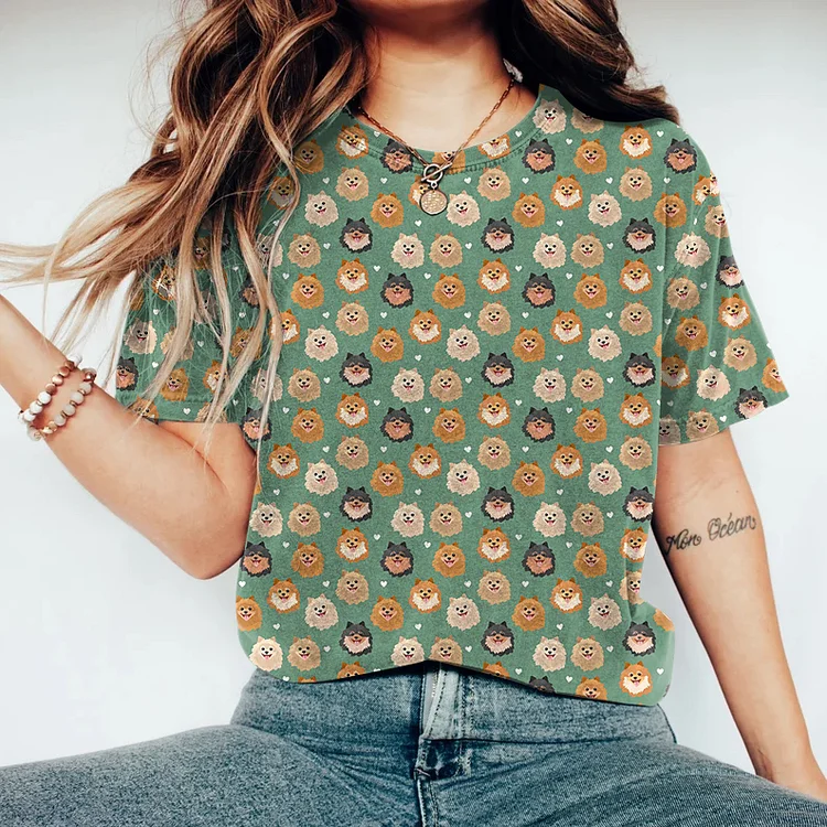 Women's Funny Dog Art Crew Neck T-shirt