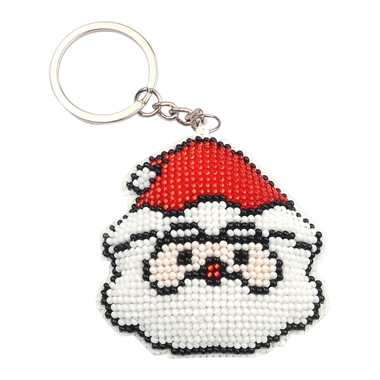 Keychain - Santa Claus Stamped Cross Stitch Bead Embroidery 6.5*6.5CM
