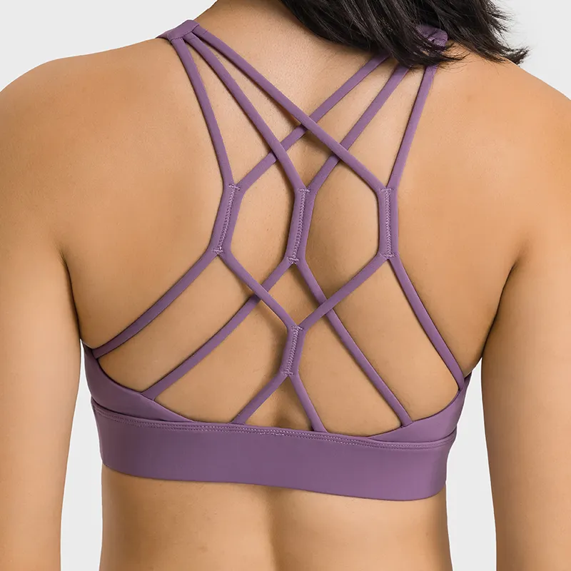 Buy women's high performance cross back comfortable multi strap sports bra of high quality on Hergymclothing Saffron Purple