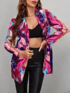 Fashion Graffiti Printed Buttoned Lapel Collar Long Sleeve Stylish Blazer Coat